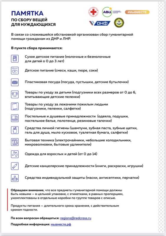 Памятка по сбору вещей для нуждающихся